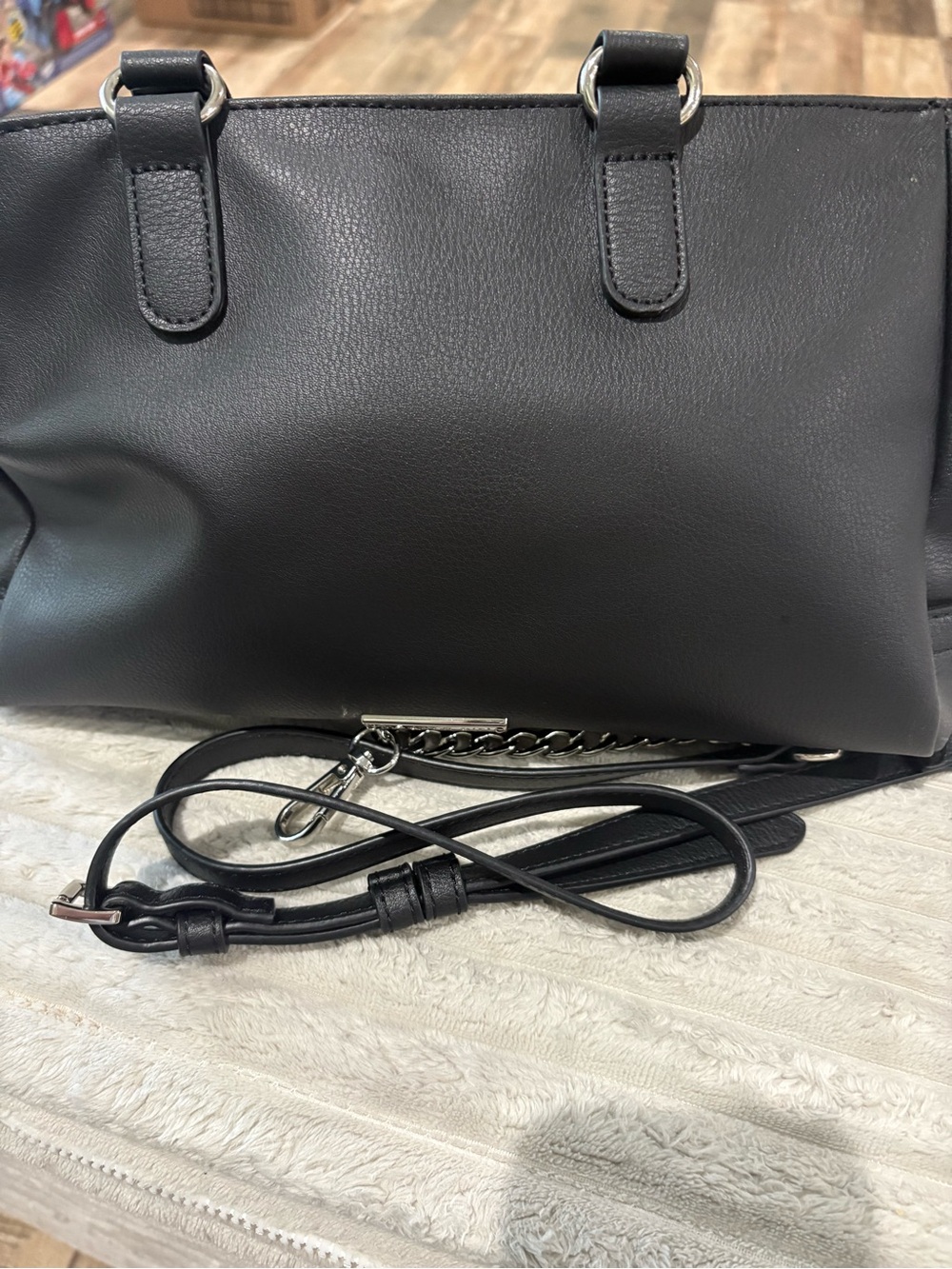 Madden Girl Black Satchel with Silver Chain Accent - Picture 3 of 10
